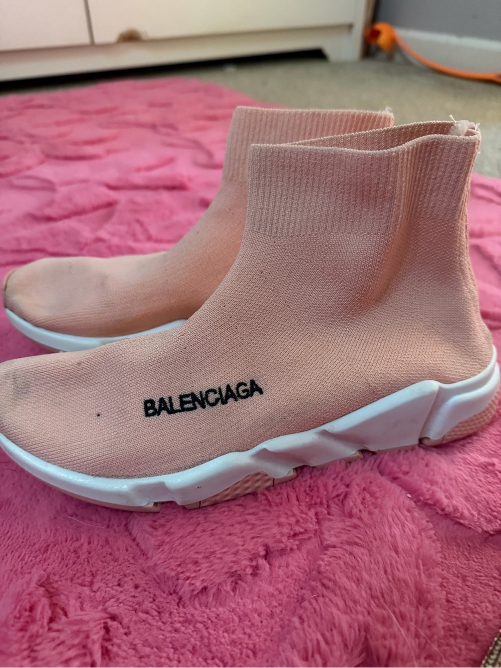 Balenciaga Peach Knit Sock Sneakers with White Sole